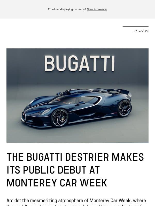 The Bugatti Destrier makes its public debut at Monterey Car Week email from Bugatti
