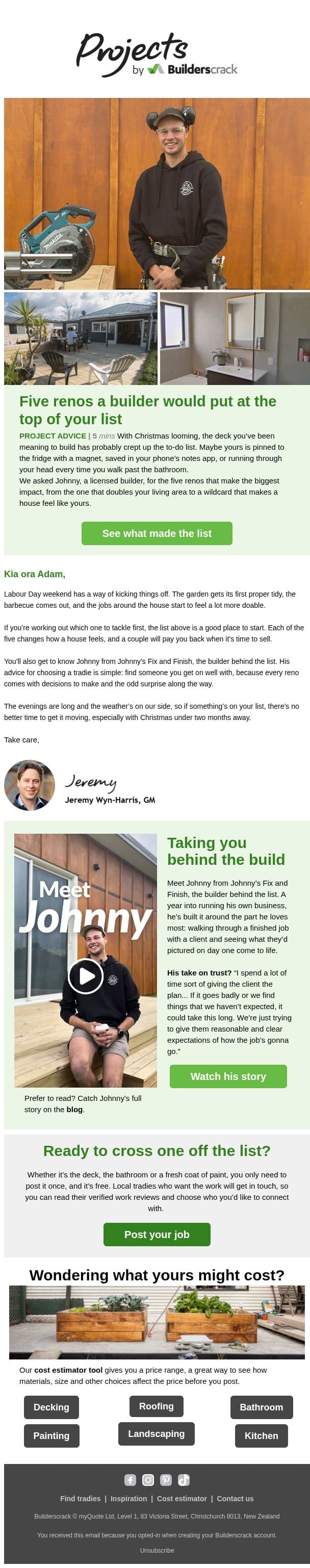 That to-do list? A builder picked the 5 worth doing first email from Builderscrack screenshot