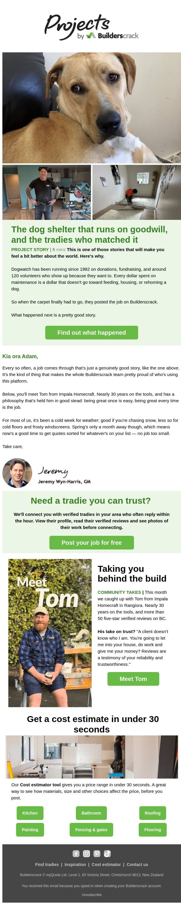 A feel-good reno story that'll make your day email from Builderscrack screenshot