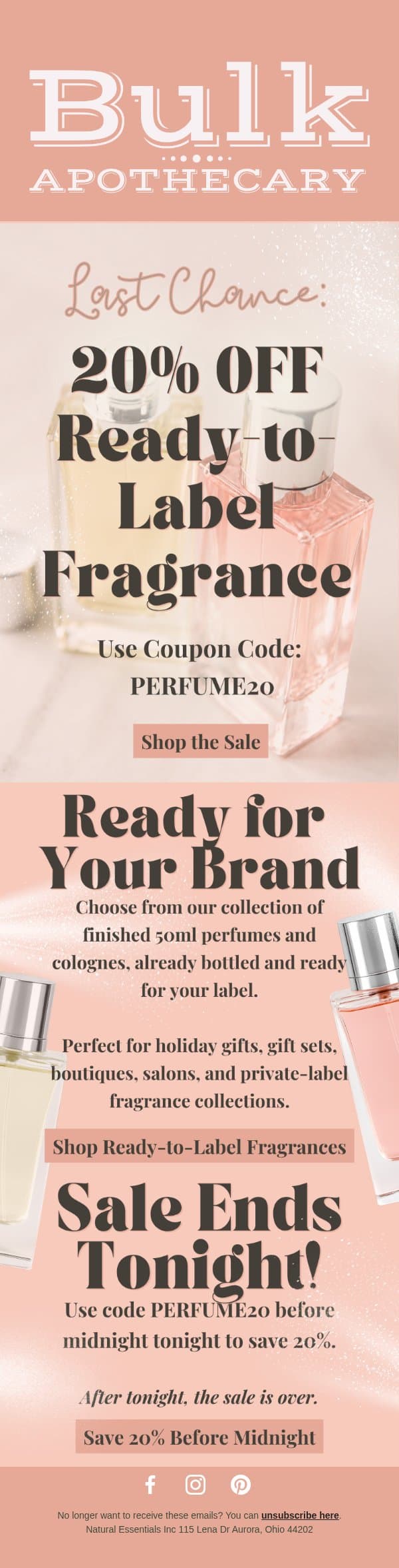 Last Chance: 20% OFF Perfume & Cologne email from Bulk Apothecary screenshot