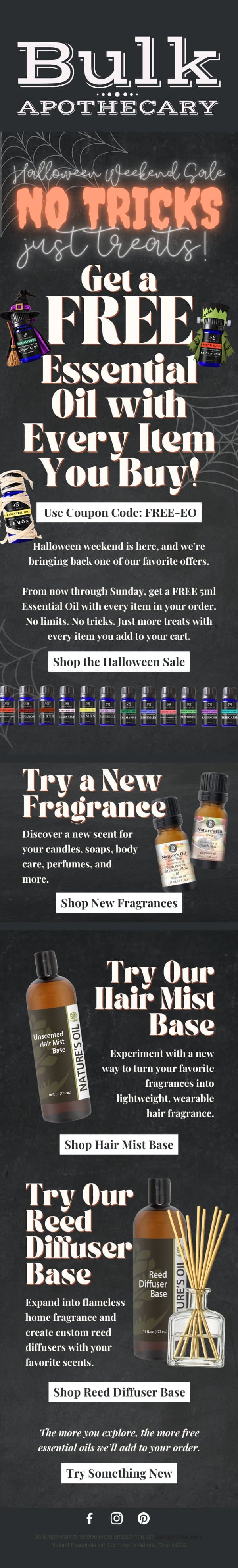 👻No Tricks, Just Treats: Free Essential Oil with Every Item🎃 email from Bulk Apothecary screenshot