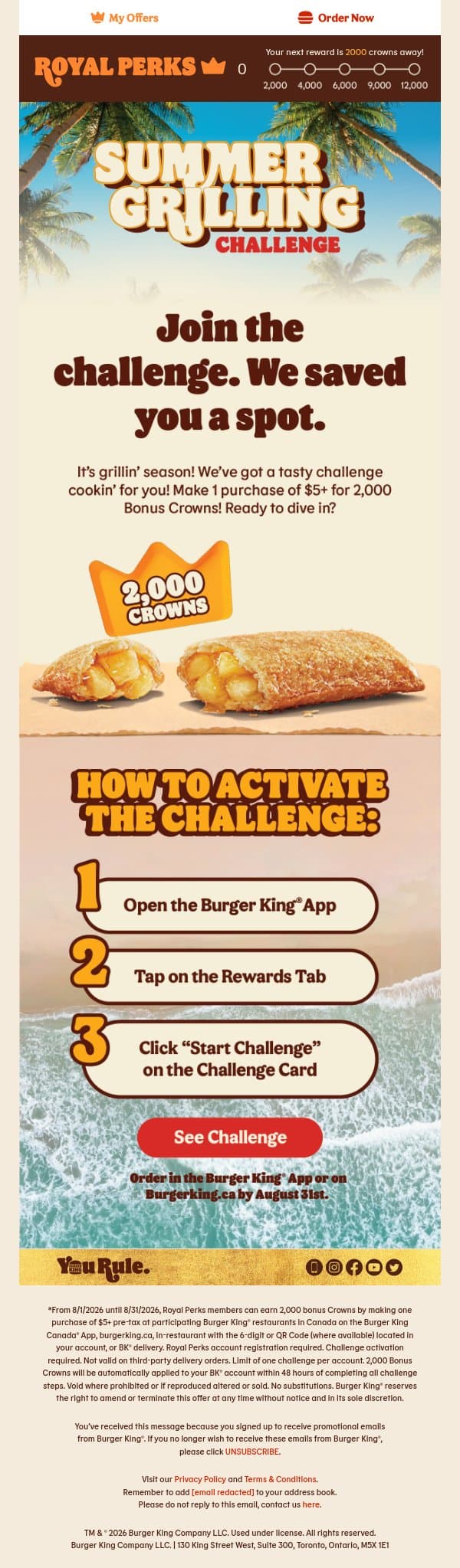 ☀️ Perfect weather for a challenge! email from Burger King Canada screenshot