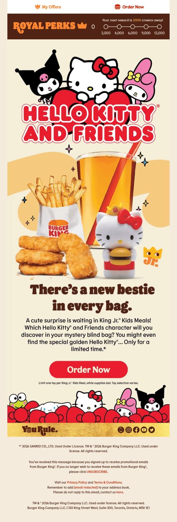 💖Burger King x Hello Kitty® and Friends! email from Burger King Canada screenshot