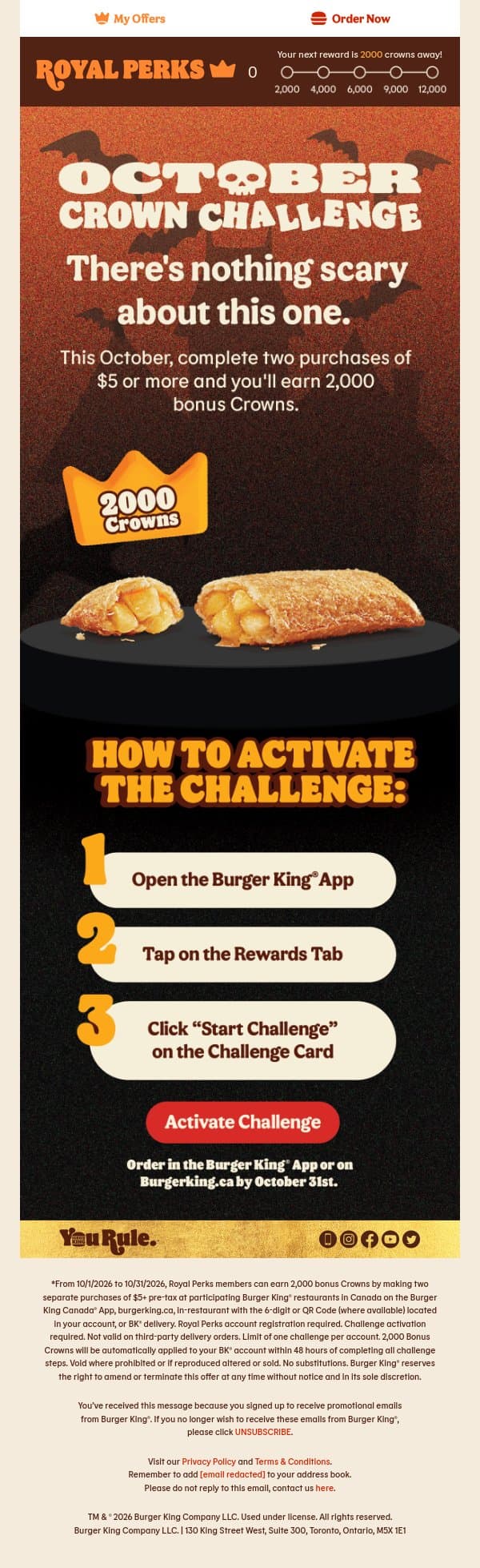 π Your October Crowns Challenge Has Arrived π email from Burger King Canada screenshot