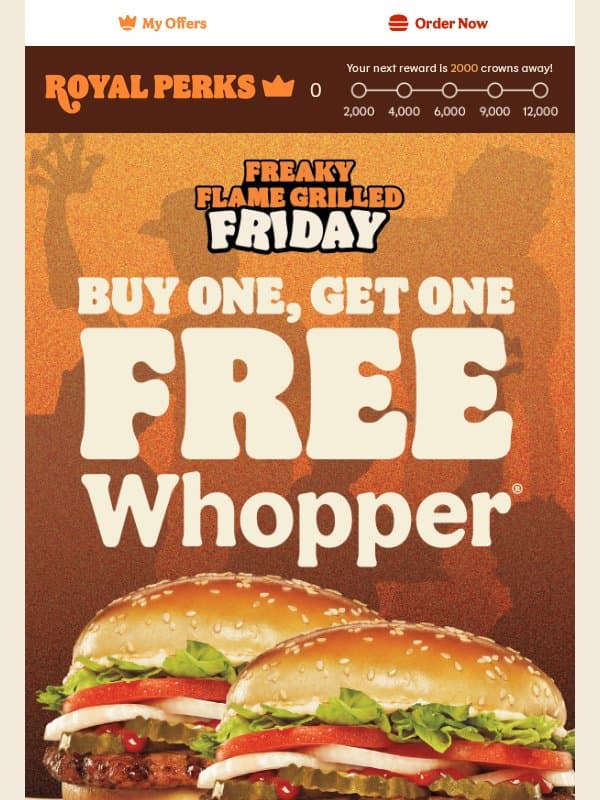 BOGO Whopper®! Freaky Flame Grilled Friday Deal #4 🎃 email from Burger King Canada