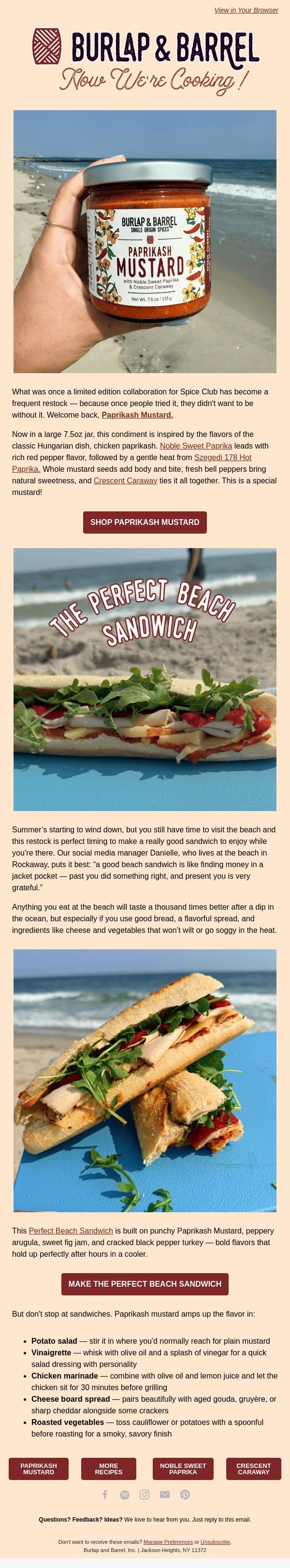 Paprikash Mustard is back! email from Burlap & Barrel screenshot