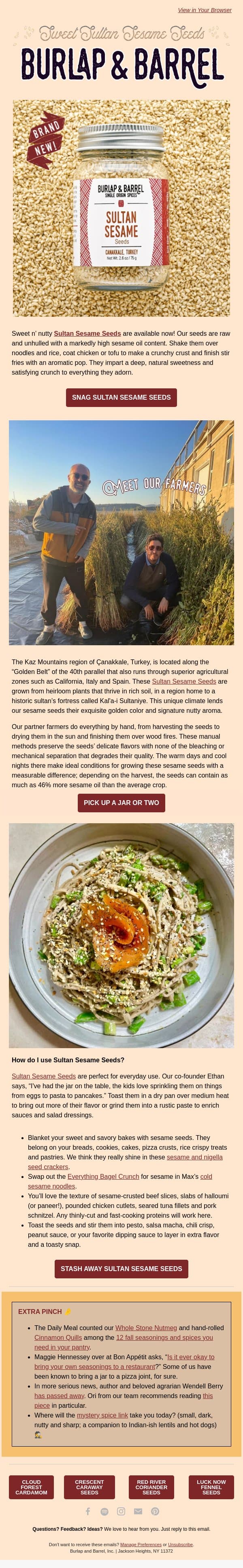 NEW! Sultan Sesame Seeds 🌾 email from Burlap & Barrel screenshot