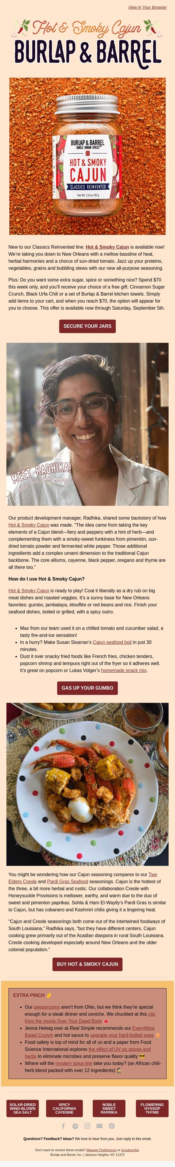 NEW! Hot & Smoky Cajun is Here 🔥 email from Burlap & Barrel screenshot