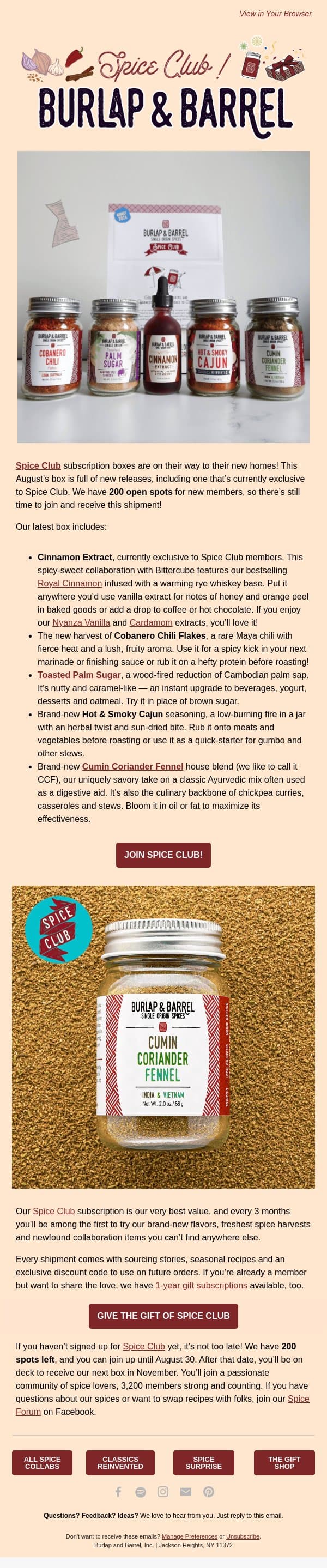 August Spice Club Exclusives, Revealed! 📦 email from Burlap & Barrel screenshot