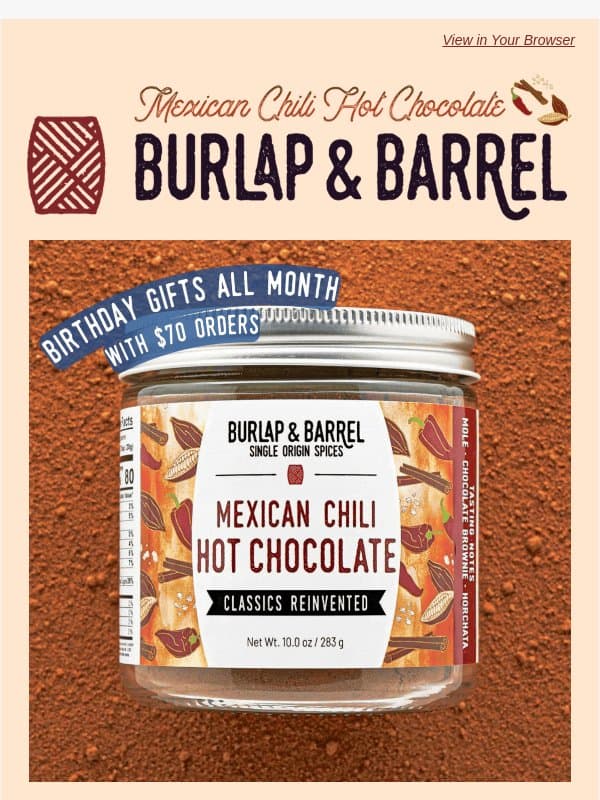 NEW! Mexican Chili Hot Chocolate 🌶️🍫 email from Burlap & Barrel