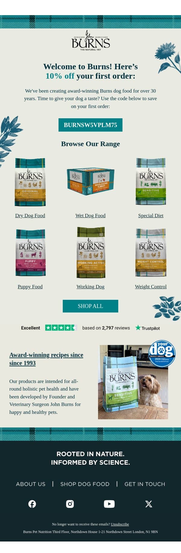 Welcome to Burns! 🐶 email from Burns Pet Nutrition screenshot