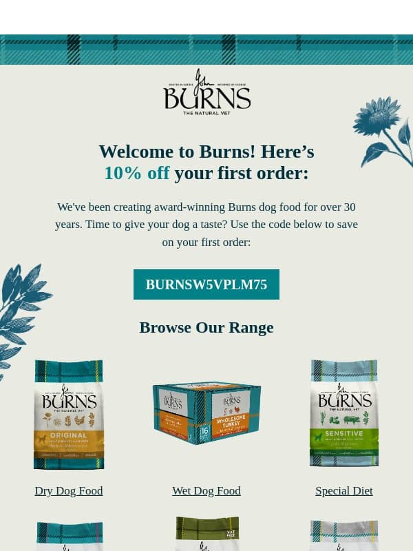 Welcome to Burns! 🐶 email from Burns Pet Nutrition