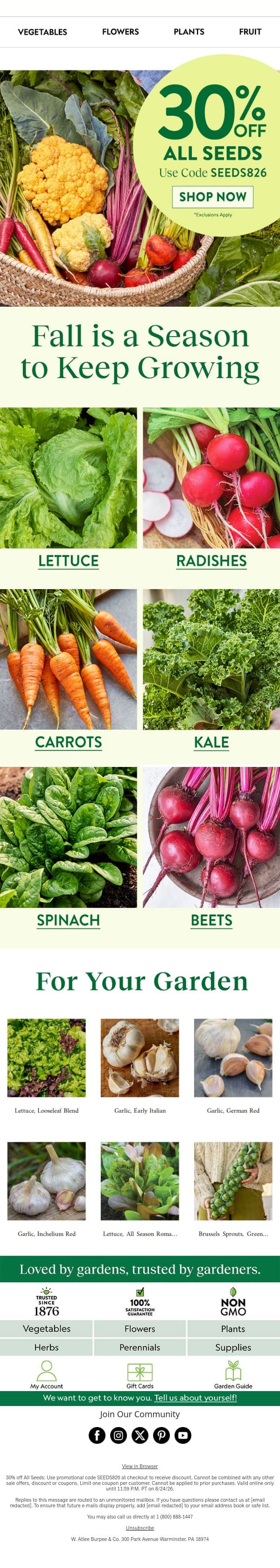 30% off all seeds π± email from Burpee Seeds screenshot
