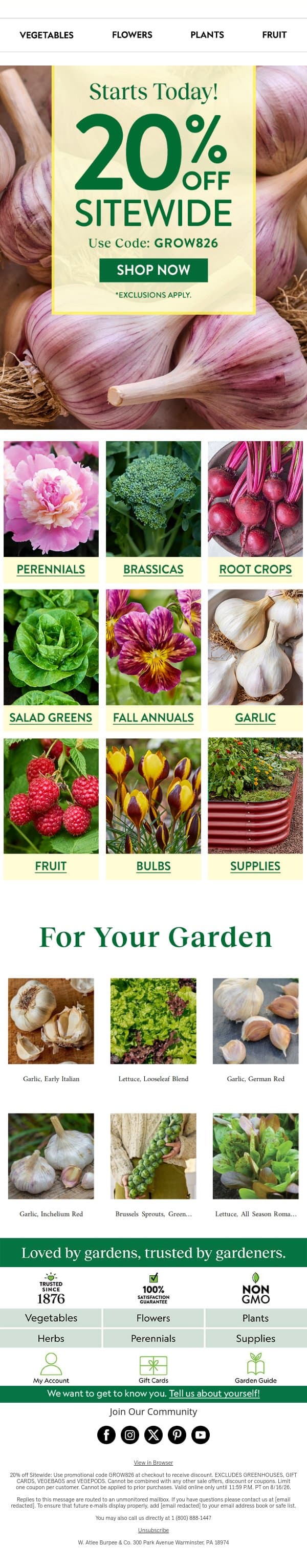 Sitewide savings start today! email from Burpee Seeds screenshot