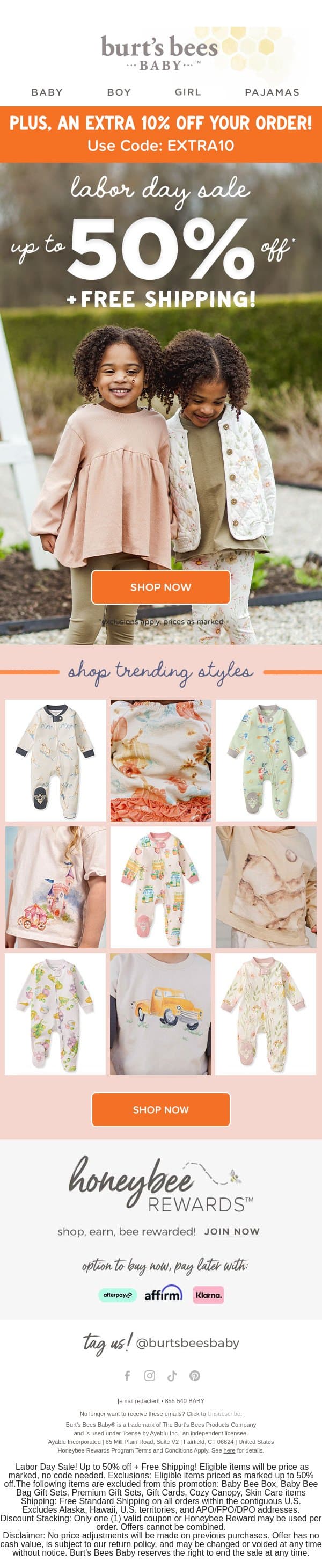 Long Weekend, Big Savings 🇺🇸 email from Burt's Bees Baby screenshot