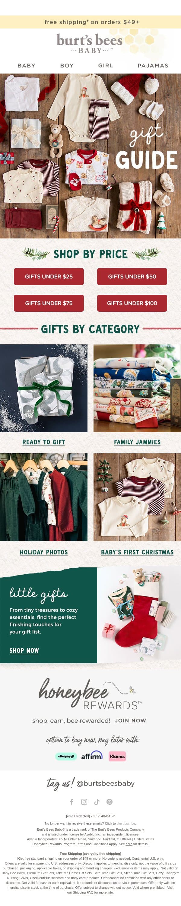 Your Holiday Gift Guide Is Here π email from Burt's Bees Baby screenshot