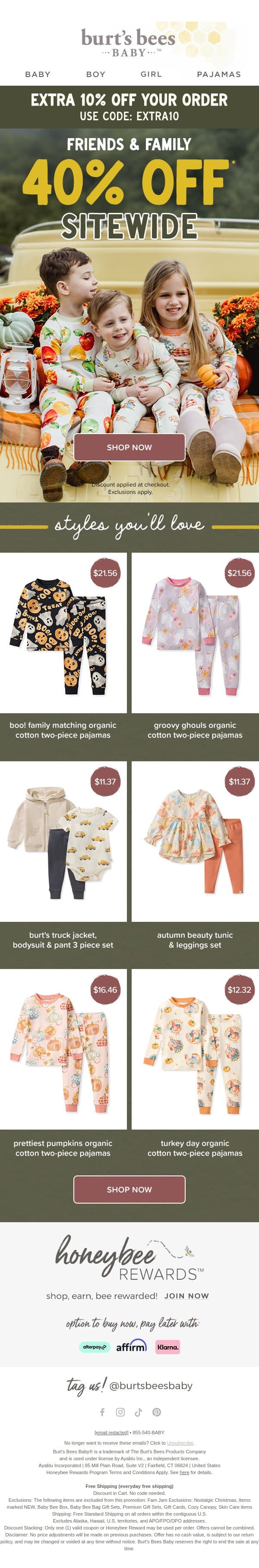 40% Off* Everything You Love email from Burt's Bees Baby screenshot