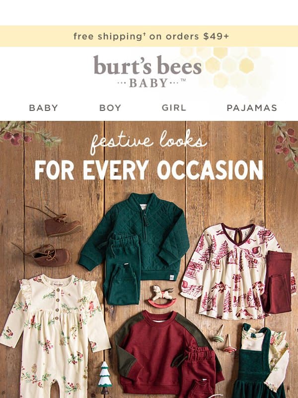 Festive Looks for Every Occasion β¨ email from Burt's Bees Baby
