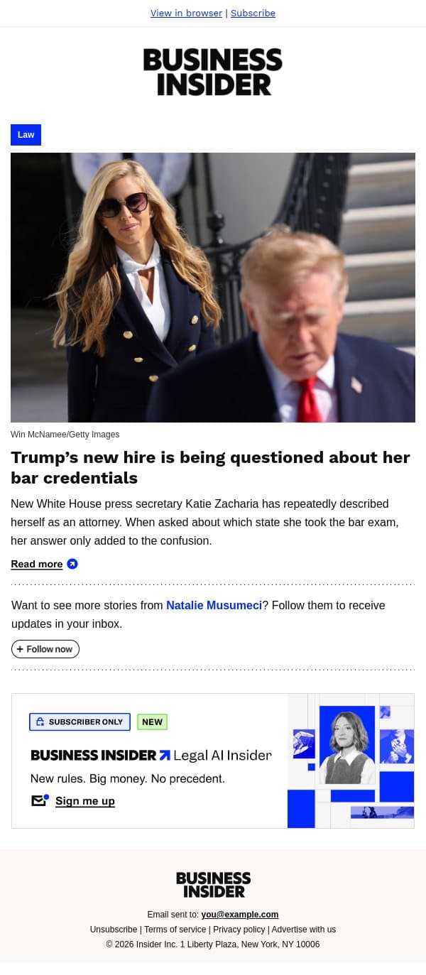 The question surrounding Trump's new hire email from Business Insider screenshot