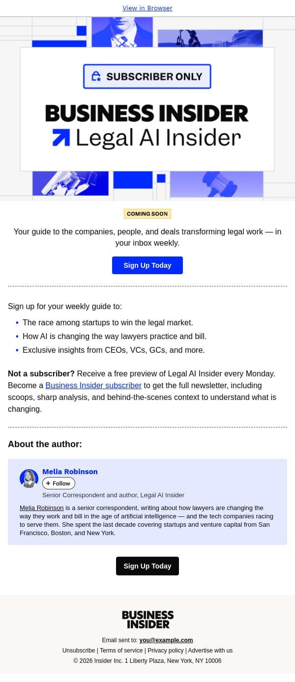 Your first Legal AI Insider edition is on us email from Business Insider screenshot
