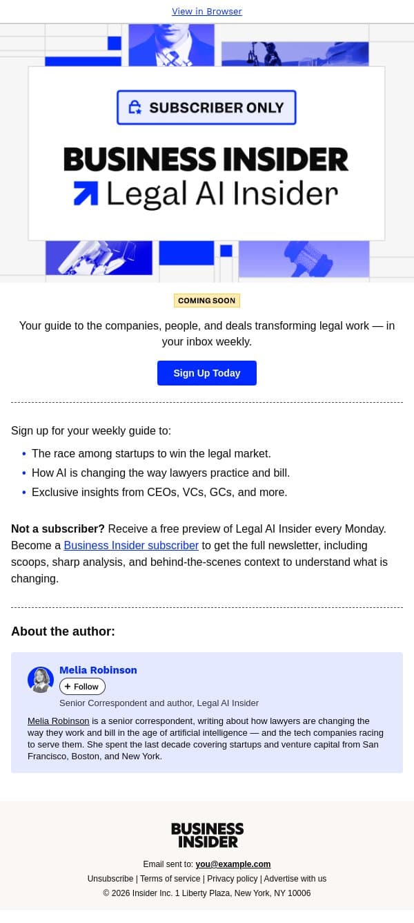📨 Coming soon: Legal AI Insider email from Business Insider screenshot