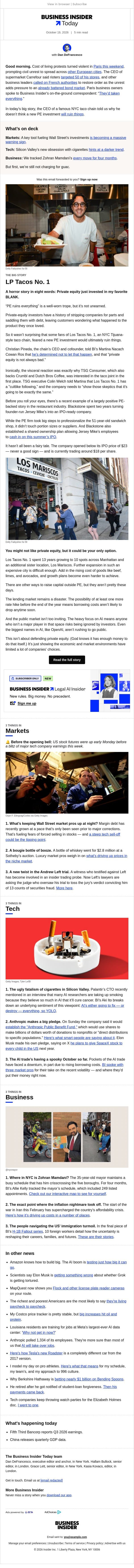 Today: PE-backed tacos email from Business Insider screenshot