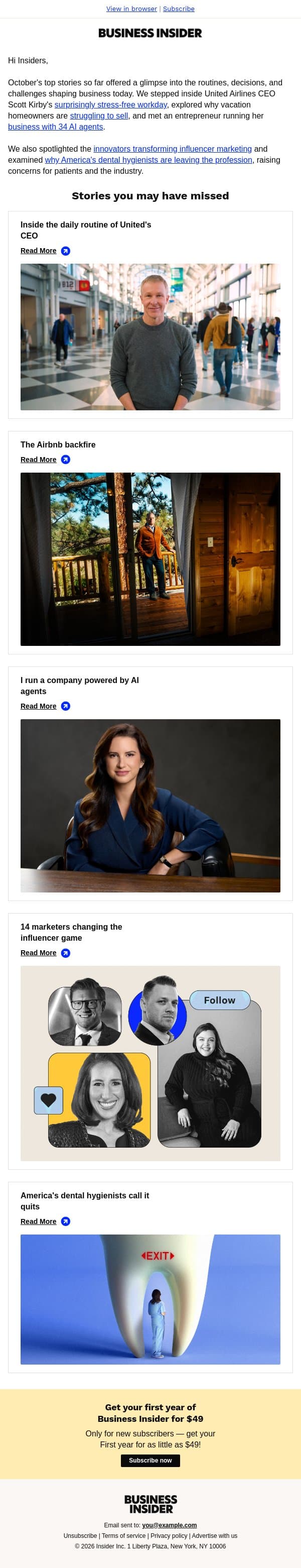 Must reads: AI-powered workdays, CEO routines, & more email from Business Insider screenshot