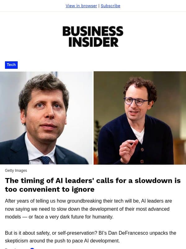 Calls to slow AI are about more than safety email from Business Insider