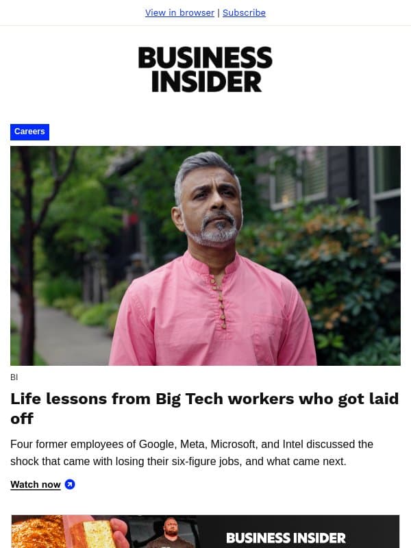 Lessons from laid-off Big Tech workers email from Business Insider