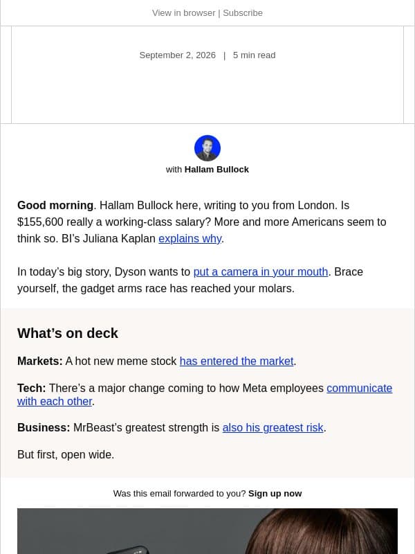 Today: Dyson wants AI in your mouth email from Business Insider