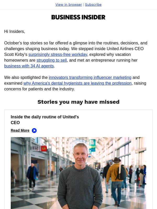 Must reads: AI-powered workdays, CEO routines, & more email from Business Insider