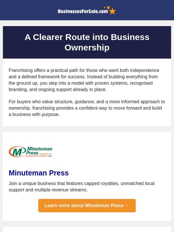 A Clearer Route into Business Ownership email from BusinessesForSale.com