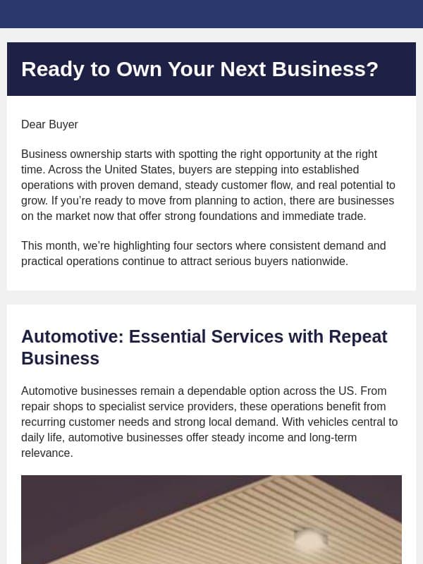 Ready to Own Your Next Business? email from BusinessesForSale.com