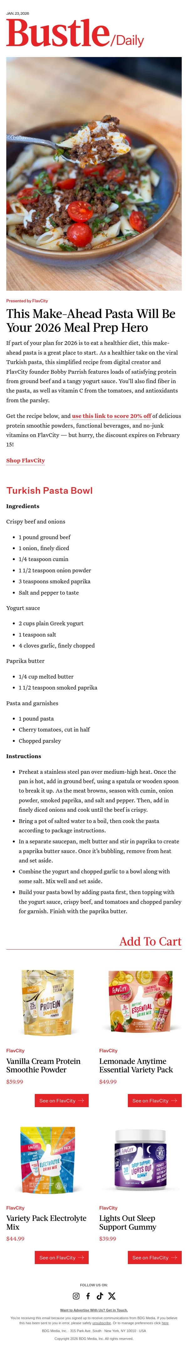 A Viral Dinner Recipe That’s Actually Healthy? Say More email from Bustle screenshot