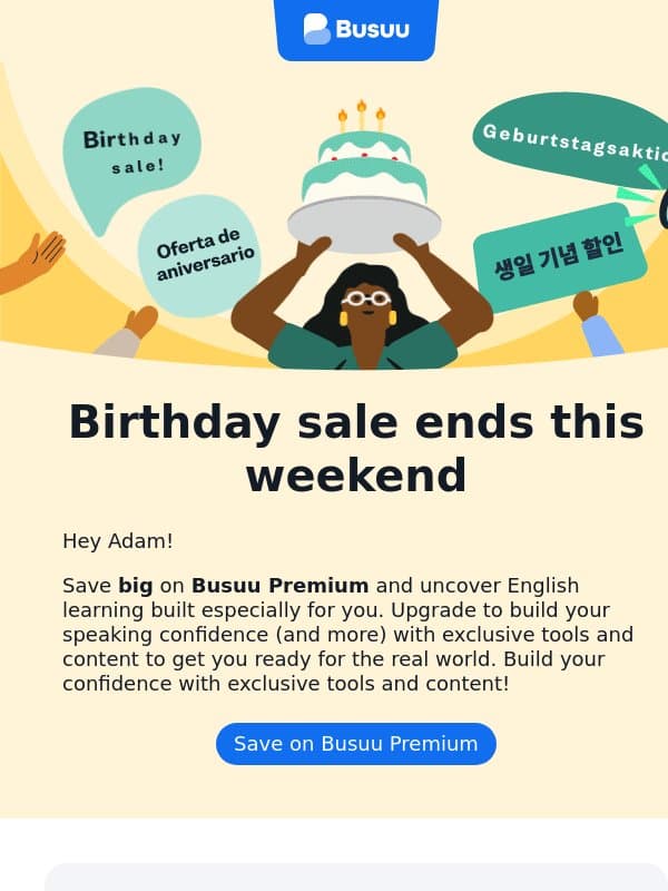 Birthday sale ends this weekend π email from Busuu
