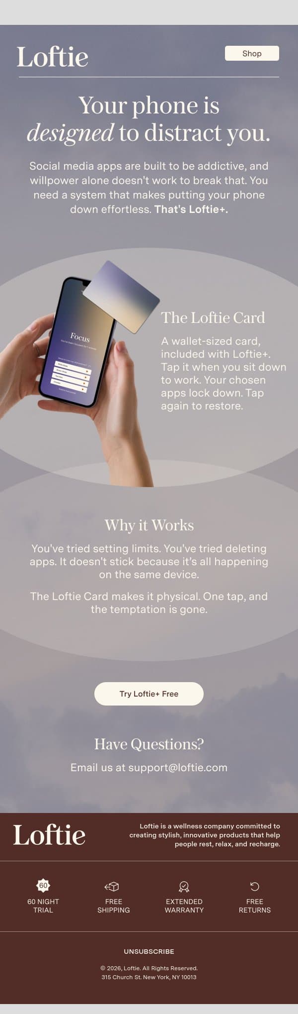 There's a reason you can't put it down 📱 email from Buy Loftie screenshot