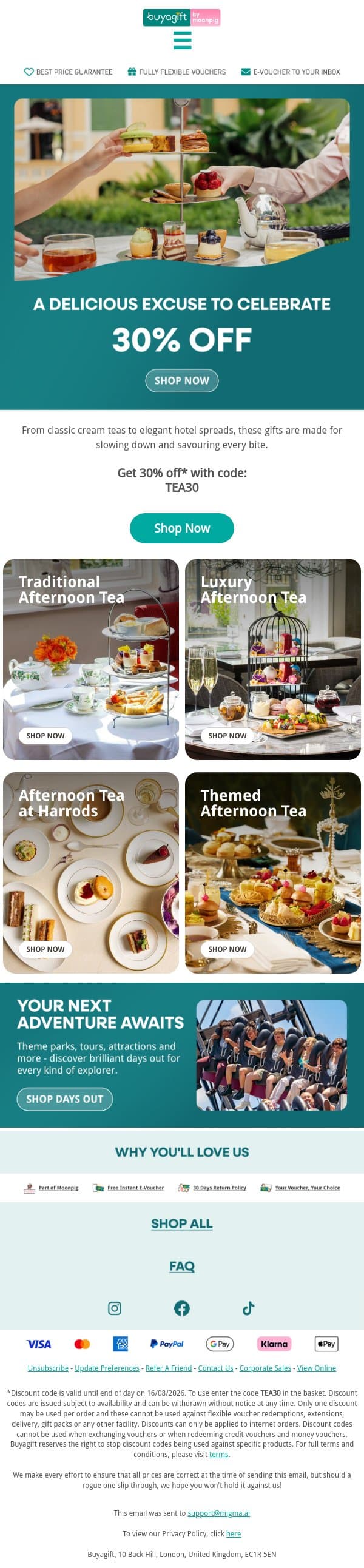 30% off a gift that’s their cup of tea email from Buyagift screenshot