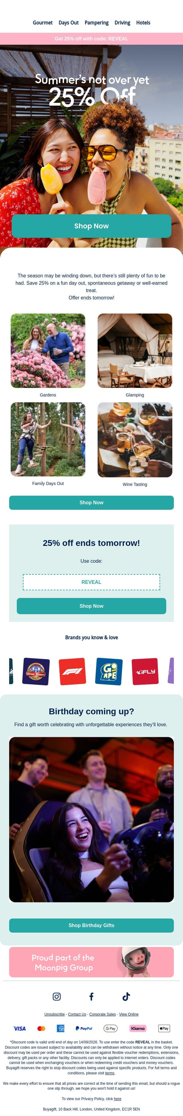 25% off your end-of-summer plans 😎 email from Buyagift screenshot