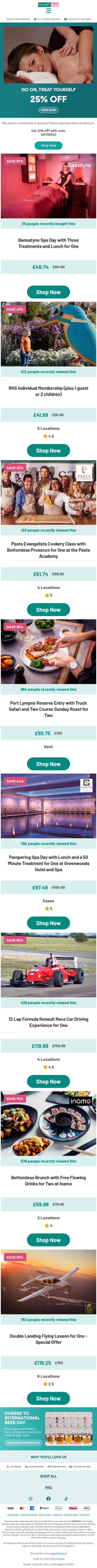 Treat yourself with 25% off experiences email from Buyagift screenshot