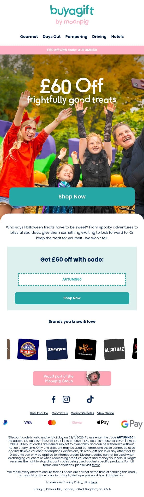π All treats, no tricks β Β£60 off email from Buyagift screenshot