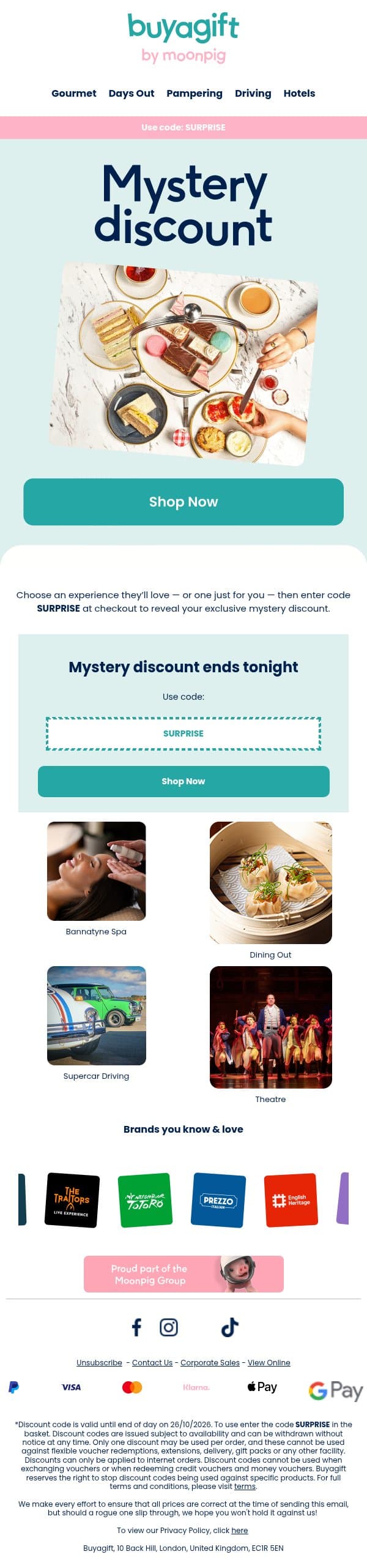 Your mystery discount awaits email from Buyagift screenshot