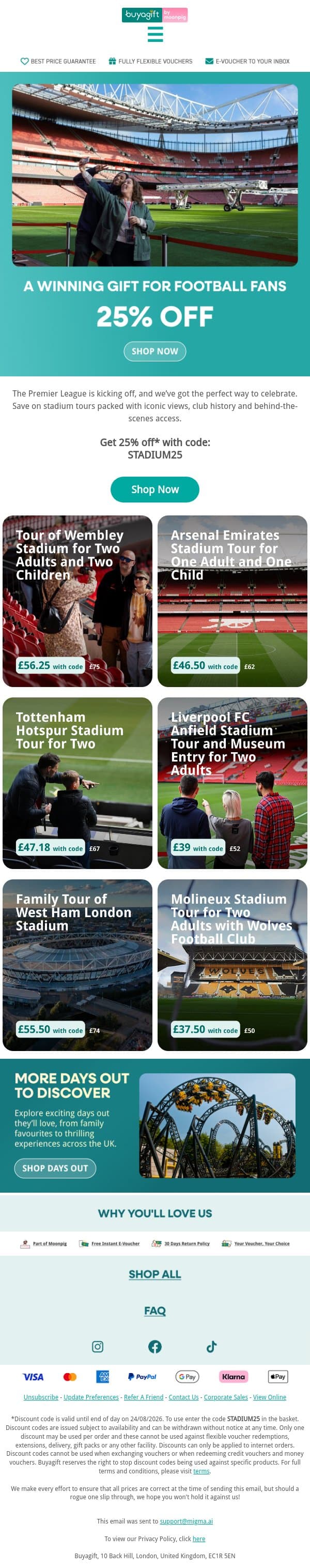 Kick off the new season with 25% off email from Buyagift screenshot