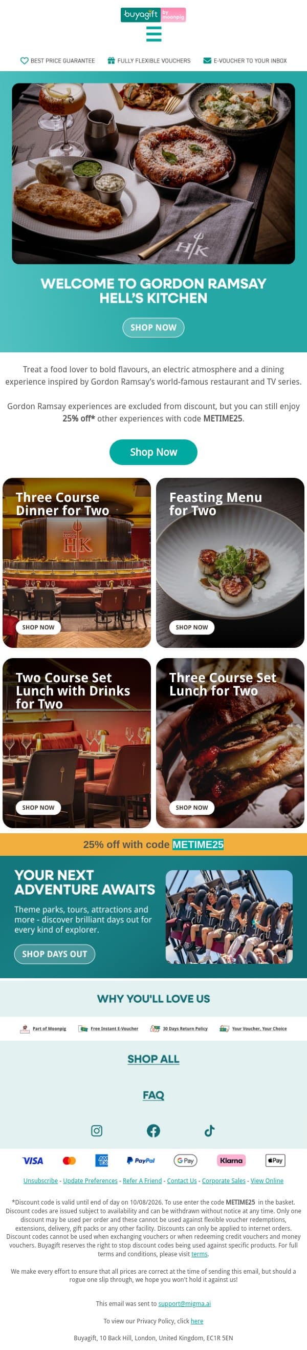 New and exclusive: Gordon Ramsay Hell’s Kitchen email from Buyagift screenshot