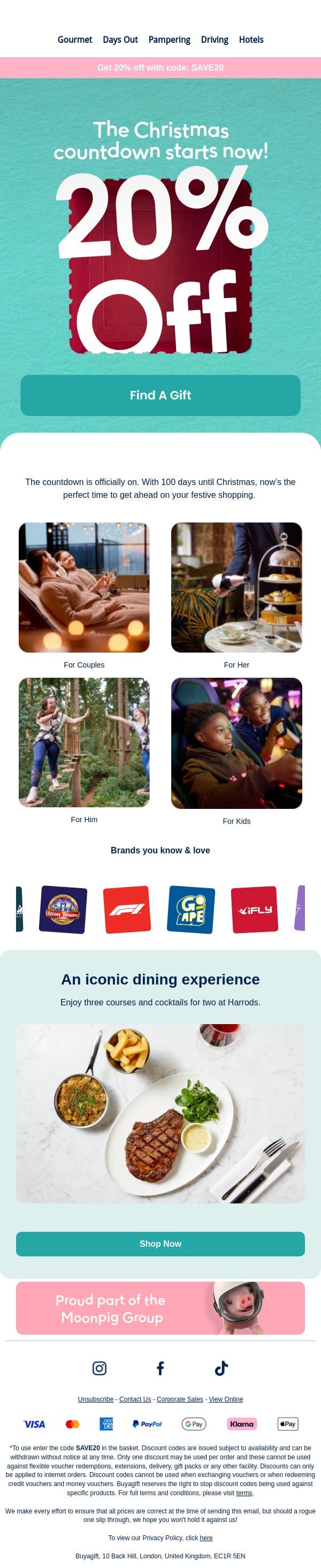 100 days till Christmas… 🎄 email from Buyagift screenshot