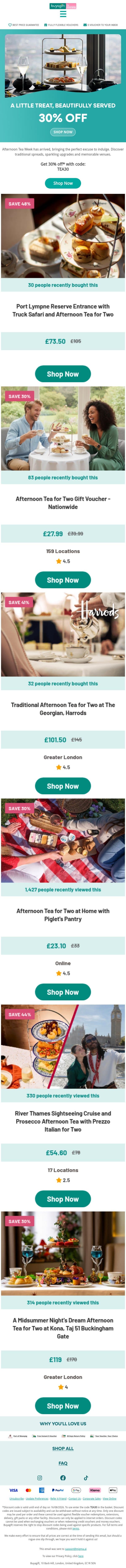 Afternoon Tea Week is served: 30% off email from Buyagift screenshot