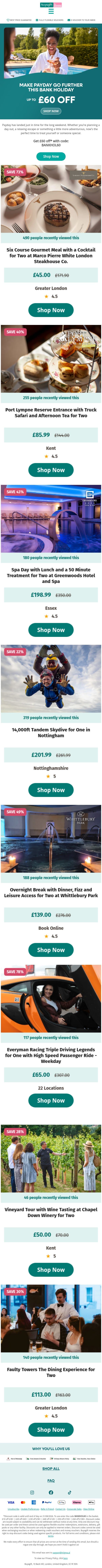 £60 off to celebrate the long weekend email from Buyagift screenshot