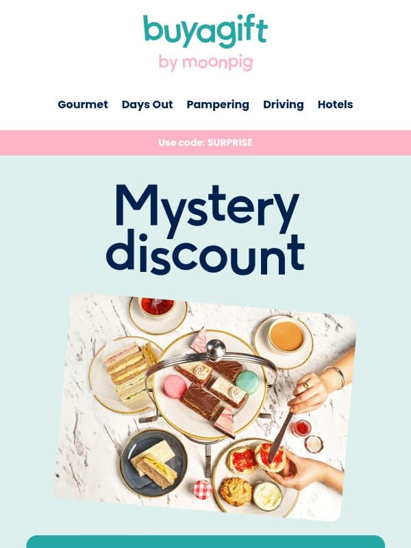 Your mystery discount awaits email from Buyagift