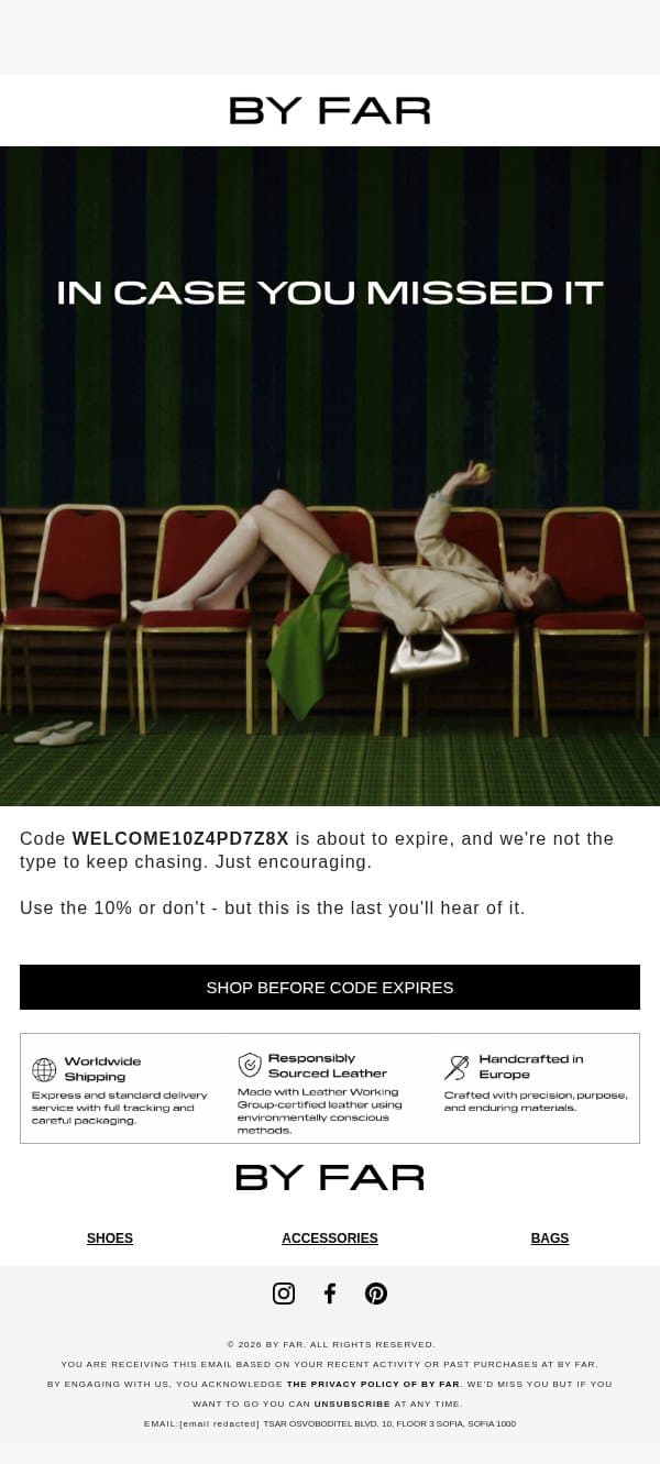 Don't Let This One Slip email from By Far screenshot