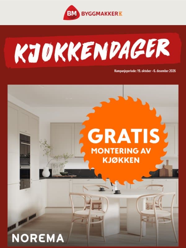 Gratis montering av kjøkken! email from Byggmakker