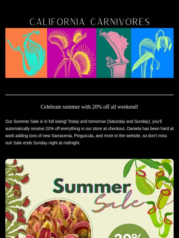 Don't miss our Summer Sale! Ends Sunday at midnight โฐ email from California Carnivores